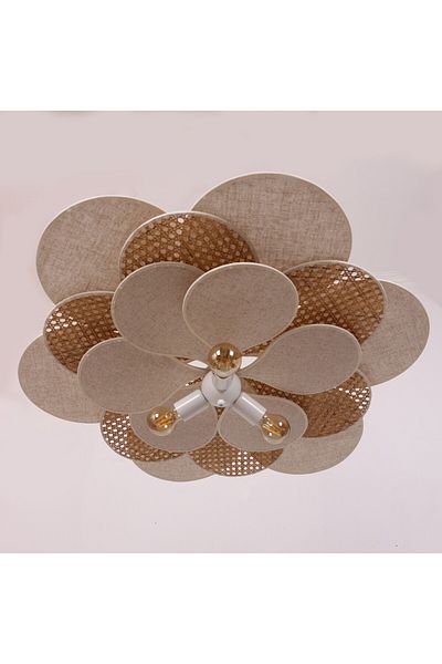 Mylamp New Daisy Natural Hazeran and Fabric Chandelier 90 cm 30 cm