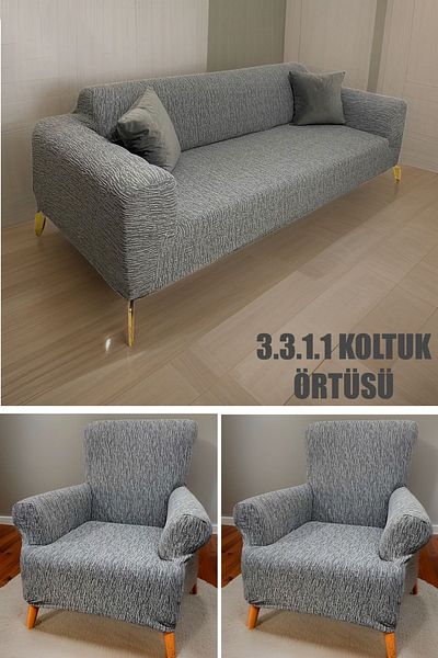 Şirin Hanem 3+3+1+1 Stretch Elastic Flexible Washable Cotton Jacquard Sofa Cover Set Seat Cover