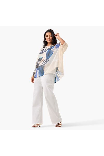 Ulla Popken Plus Size Ulla Popken Floral Print Top with Extended Sleeves