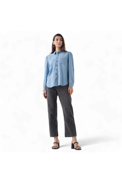 FAV Denim Shirt with Collar and Long Sleeves