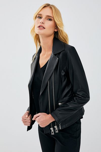 Derimod Stefania Black Biker Leather Women's Jacket - 19wgd5193u4