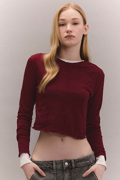 DeFacto Coool Fitted Crew Neck Basic Plain Crop Long Sleeve T-Shirt C4469Ax24Sp