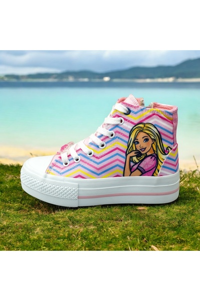 Barbie Kız Çocuk Bilekli Keten Spor Ayakkabı , Fermuarlı Bağcıklı Sneaker