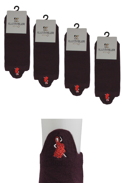 KARDEŞLER ÇORAP Жіночі бордові бавовняні шкарпетки з вишивкою, 4 пари в упаковці