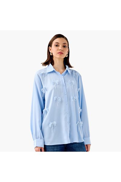 2Xtremz Embellished Bow Applique Shirt With Long Sleeves