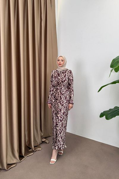 QUQA Pleated Satin Dress - Plum
