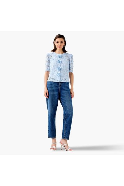 2Xtremz Lace Detail Top With Puff Sleeves