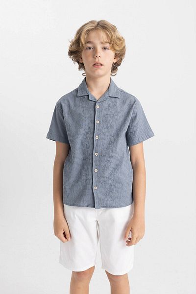 DeFacto Chlapecké triko s polo výstřihem Seersucker s texturou oversize – C5234A824Hs