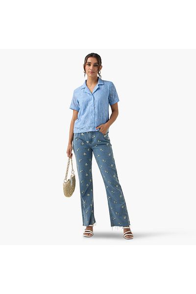 2Xtremz Textured Notch Collar Shirt with Short Sleeves