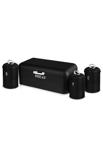 Berlinger Bread Box and Food Container Set of 4 Matte Black Collection