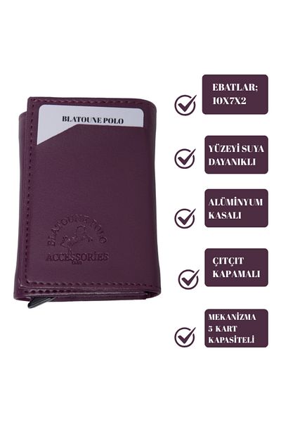 Blatoune Polo Women's Purple Automatic Mechanism Anti-Theft Card Holder Wallet with Rfid Protection and Money Compartment