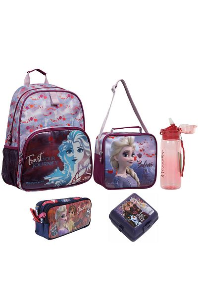 Frozen First School Bag + Lunch Box + Water Bottle + Pen Holder + Lunch Box Set Set of 5