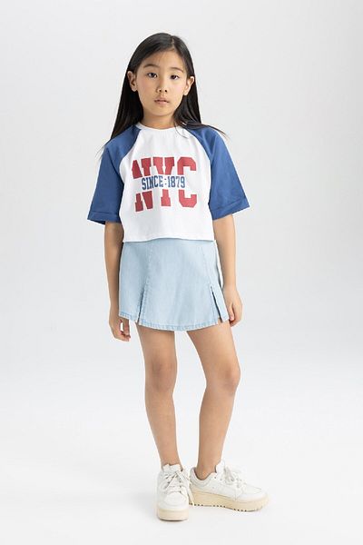 DeFacto Tricou cu mânecă scurtă imprimat pentru fetiță cu gât turnu C2224A824SM