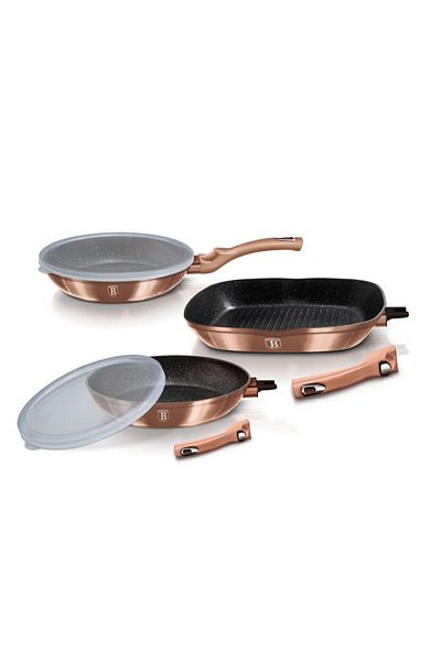 Berlinger 5-piece frying pan set with removable handle Rosegold Metallic Line