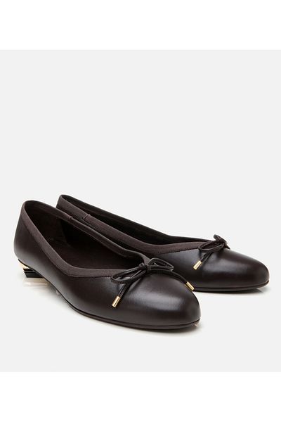 Hotiç Women's Leather Brown Heel Detailed Ballerinas