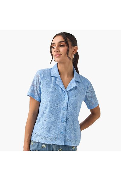 2Xtremz Textured Notch Collar Shirt with Short Sleeves