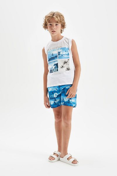 DeFacto Boy's 2-Piece Set Printed Sleeveless T-Shirt Swim Shorts C4571A824Hs