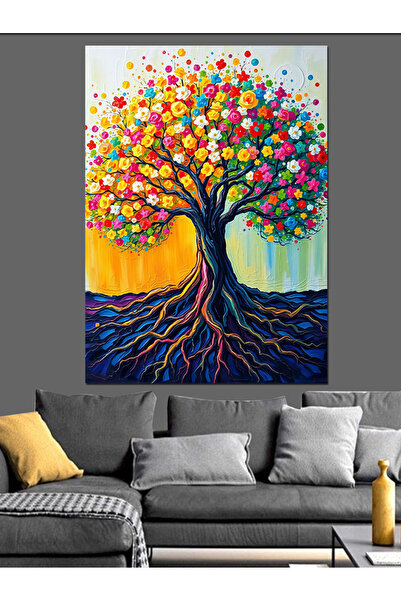 KanvasSepeti Pictură decorativă cu flori colorate, în ulei, cu textură, de în...