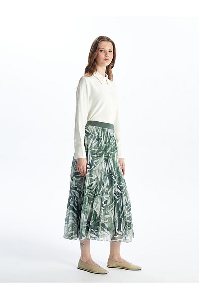 LC Waikiki Patterned Women's Chiffon Skirt with Elastic Waist