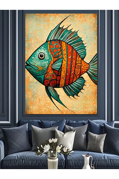 Tablomega Pânză decorativă cu pește abstract colorat - pictură din lemn MDF