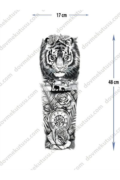 pivok Geçici Kol Kaplama Dövme – Kaplan Ve Saat Geçici Dövme Tattoo(STICKER)