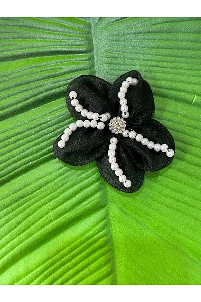 Gönülden Tasarım Black Flower with Pearl Beads Coat of Arms Sewing Applique 9X9 cm