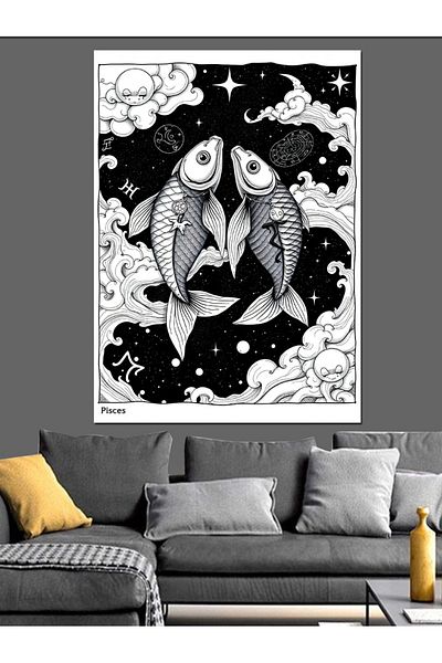 Tablomega Pânză decorativă cu desen abstract de pește - pictură din lemn MDF