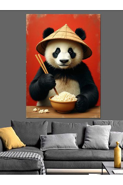 Tablomega Panda cu Pălărie Pânză Decorativă - Lemn MDF