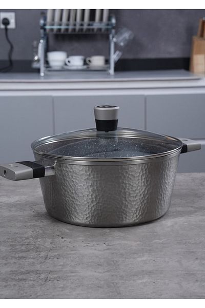 CLIKON 28 CM Hammered Marble Casserole with Lid – Heat-Resistant, Non-Stick, and Easy to Clean