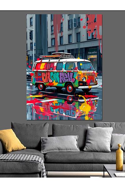 Tablomega Πολύχρωμο Minibus Art Διακοσμητικός Καμβάς - Ξύλινος Πίνακας MDF