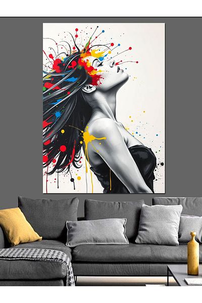 Tablomega Canvas Decorativ Portret Femeie cu Lansare de Culori - Tablou din Lemn MDF