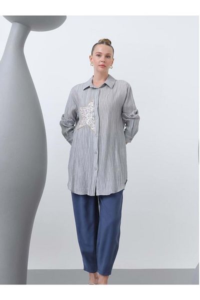 Puane 25Y10646 Tunic Shirt Star Sequin Detail - - 25Y10646 - Gray - m