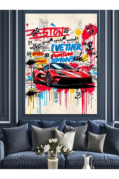 Tablomega Pânză decorativă cu graffiti pentru mașină colorată - pictură din lemn MDF