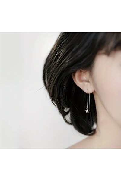 TakıConcept Yıldız Detaylı Yılan Zincir Küpe, Kadın Küpe, Uzun Küpe