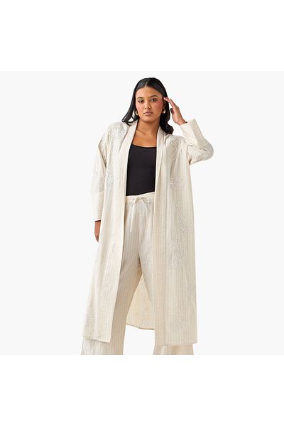 Ulla Popken Plus Size Ulla Popken Applique Detail Open Front Longline Shrug