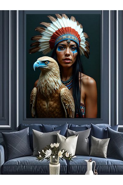 Tablomega Pânză decorativă indiană și vultur - pictură din lemn MDF