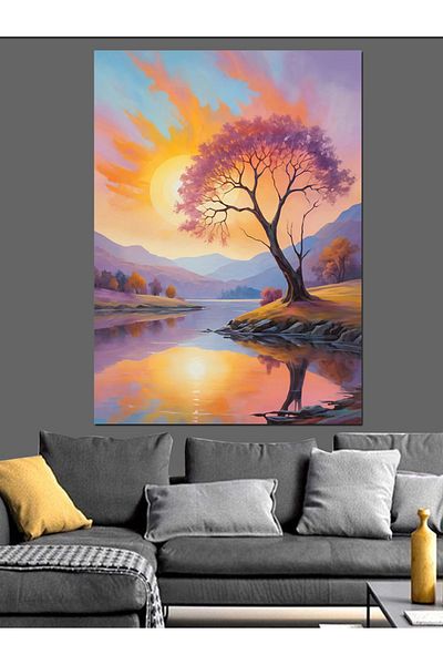 Tablomega Διακοσμητικός καμβάς Pink Tree And Lake - Ξύλινος πίνακας MDF