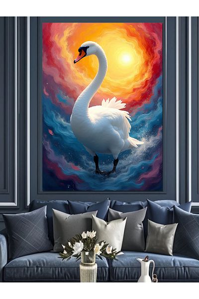 Tablomega Canvas Decorativ Lebădă și Lac de Mist - Lemn MDF