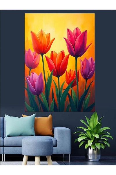 Tablomega Pânză Decorativă Lalele Roz - Lemn MDF