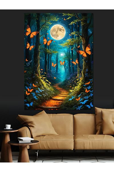 Tablomega Διακοσμητικός καμβάς Forest Road at Moonlight - Ξύλινος πίνακας MDF