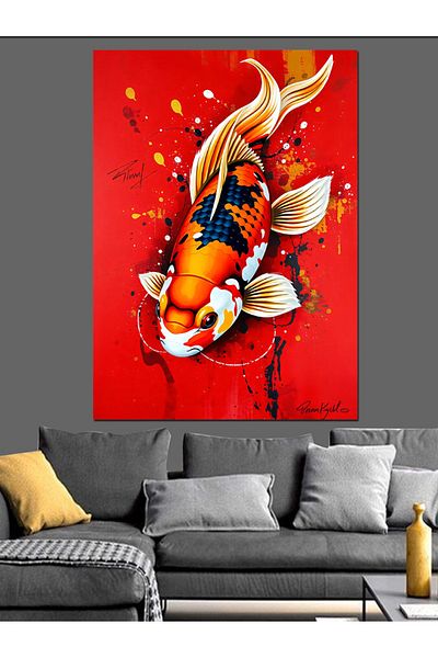 Tablomega Διακοσμητικός καμβάς Golden Japanese Dance of Fishes - Ξύλινος πίνακας MDF