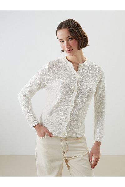 LC Waikiki Crew Neck Textured Women's Knitwear Cardigan