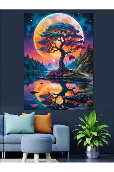 Tablomega Διακοσμητικός καμβάς Magical Moon Landscape - Ξύλινος πίνακας MDF