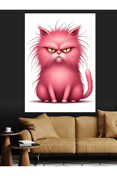Tablomega Διακοσμητικός καμβάς Cute Pink Cat - Ξύλινος πίνακας MDF