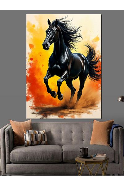 Tablomega Canvas Decorativ Cal Negru Alergat - Tablou din Lemn MDF