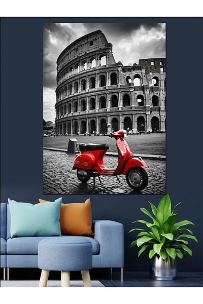 Tablomega Pânză decorativă Colosseum și Vespa roșie - Lemn MDF