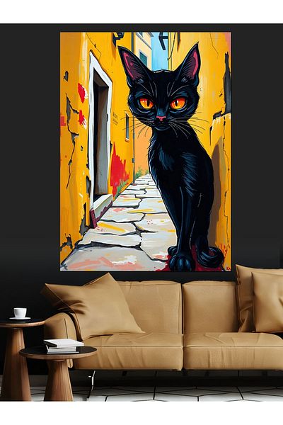 Tablomega Pânză decorativă Black Cat în strada îngustă - Lemn MDF