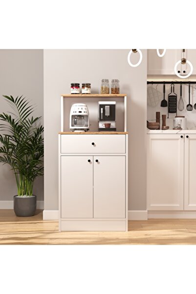 WOODORA DESİNG Lora Kahve Köşesi Çok Amaçlı Dolap Beyaz-Çam