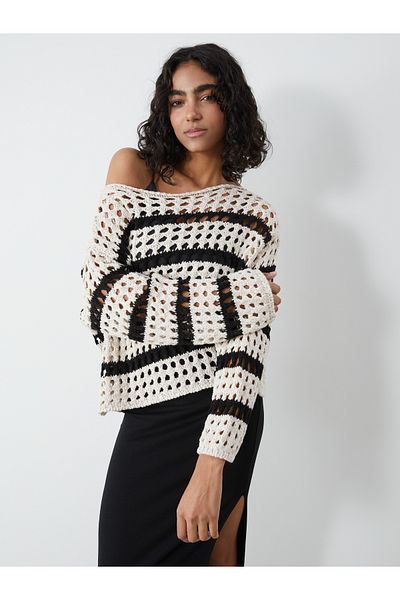 LC Waikiki Boat Neck Openwork Women's Knitwear Sweater