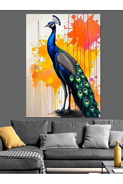 Tablomega Pânză decorativă cu păun colorat - Lemn MDF